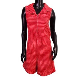 Vintage Sears JR Bazaar Red Polka Dot Sleeveless Romper Talon Zip Retro 60s 70s